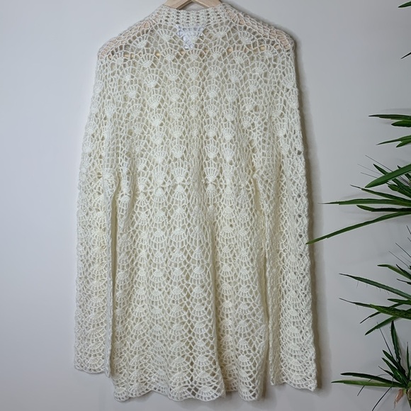 Soft Surroundings Ivory White Open Crochet Knit Scallop Button Tunic Top Sweater - Picture 17 of 17